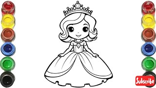 Cute Princess Drawing Painting amp Coloring for kids Toddlers  Lets Draw Togetherdrawingkids [upl. by Drannel]