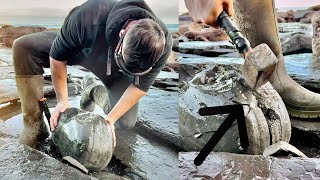 Fossil Hunter Examines HUGE Limestone Nodule Fossil Hunting for Belemnites  Fossil Hunter [upl. by Neeuq]