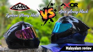 AXOR APEX vs SMK TYPHOON  BEST GLOSSY BLACK HELMET IN 5K  malayalam review [upl. by Llerut417]