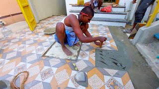 Amazing parking Tiles designHow to install Floor tile on House Front parking areaSand and cement [upl. by Kramer]