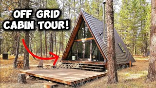 We Built an Aframe Cabin  FULL TOUR of Our Tiny Off Grid Cabin [upl. by Elia]