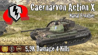 Caernarvon Action X  59K Damage 4 Kills  WoT Blitz Replays [upl. by Aneleairam]