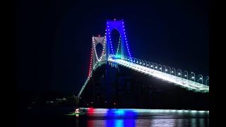 Claiborne Pell Newport Bridge After Dark Red White amp Blue 🇺🇸 [upl. by Attecnoc]