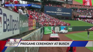 Busch Stadiums big opening day included Clydesdales hall of famers and anthem [upl. by Llet]