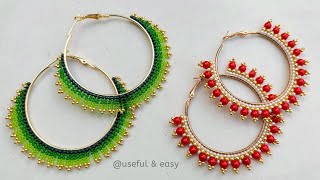 BEADED HOOP EARRINGS TUTORIAL🤍BEADS JEWELRY MAKING🤍 Useful amp Easy [upl. by Smiga300]