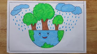 How to draw Save earth and save trees drawing  Save earth drawing Save trees drawing easy step [upl. by Nawk]