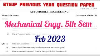 BTEUP 5th Sem Mechanical Engg । Automobile Engineering Previous Year Question Paper [upl. by Atiuqcir]