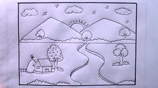 How To Draw A SceneryDrawing SceneryScenery Drawing [upl. by Rabi]