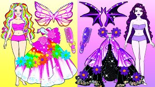 DIY Paper Dolls amp Cartoon  OMG Who Got The Rainbow Hair  Barbie Transformation Handmade [upl. by Emoryt987]