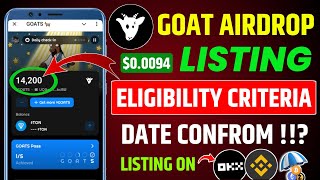 Goats Airdrop Listing Date  Goats Airdrop Final Price  Goats Claim And Withdraw in Bank [upl. by Dlaniger]