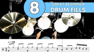 8 Powerful BEGINNER Drum Fills  PlayAlong Workout 🥁 [upl. by Lentha]