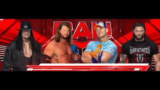 The Undertaker vs THE P1 AJ Styles vs John Cena vs Roman Reigns FATAL 4 WAY MONDAY NIGHT RAW WWE2K24 [upl. by Dupin]