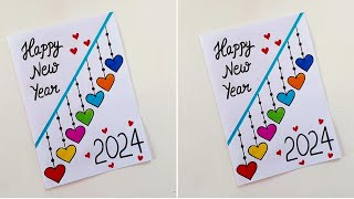 Easy amp Beautiful white paper New year Card making Handmade Happy New year 2024 DIY Greeting Card [upl. by Ihsir851]