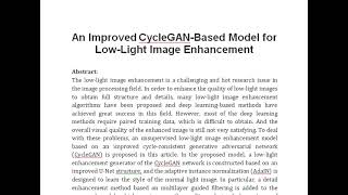 An Improved CycleGAN Based Model for Low Light Image Enhancement [upl. by Eelyr]