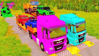 Double Flatbed Trailer Truck vs Speedbumps vs Train vs Cars  Tractor vs Train  funtwofunn 009 [upl. by Dombrowski]