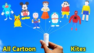 All cartoon kite flying  how to make kite  DoraemonShinchanBheemNinjaHattoriOggy kite  Patang [upl. by Anav953]