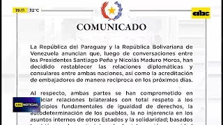 Paraguay reanuda relaciones con Venezuela [upl. by O'Shee883]