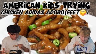 American kids trying FILIPINO Pork Adobo for the first timeChicken Adobo recipe chicken feet [upl. by Valeta]