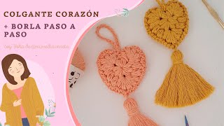 COLGANTE CORAZÓN a crochet  BORLA en hilo paso a paso ♥ [upl. by Einolem]