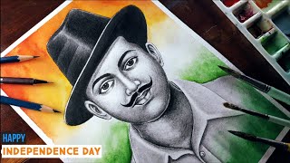 Bhagat Singh Drawing  Independence Day Drawing with watercolor  Step By Step For Beginners [upl. by Nathalie590]