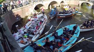 Grachtenrace 2018  Botsen klemliggen en opstoppingen in de Leidsegracht Amsterdam sloeproeien [upl. by Cela140]