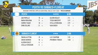 WA Premier Cricket  Female Youth League Under 17s  Round 2  Perth v SubiacoFloreat [upl. by Cirdahc]