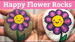 Happy Flower Rocks  Easy flower painting thats perfect for the rock painting beginner [upl. by Husha796]