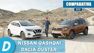 Comparativa SUV Nissan Qashqai vs Dacia Duster  Review en español  Diariomotor [upl. by Anaihsat931]