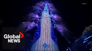 New Years 2023 Dubai puts on thrilling fireworks show at Burj Khalifa [upl. by Alesig406]