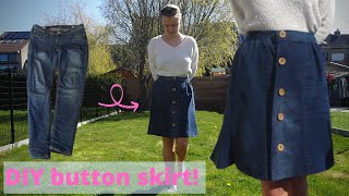 DIY ButtonUp ALine Skirt Transforming Old Jeans into a Stylish Fashion Piece [upl. by Granthem]