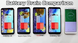 Samsung Galaxy J8 Vs Redmi Note 5 Pro Vs Realme 1 vs A6 Plus Battery Drain Comparison I Hindi [upl. by Airreis964]