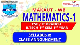 Syllabus  Mathematics 1 M1 A MAKAUT WB for CSE  IT BTech 1st Year 1 Sem Syllabus [upl. by Leaw]