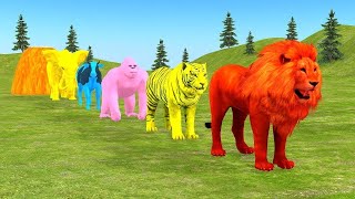 Long Slide Game With Elephant Gorilla Buffalo Hippopotamus Tiger  3d Animal Game  Funny 3d Animals [upl. by Munsey]