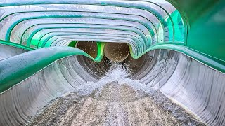 Steel DUO Racer WaterSlide at Bellewaerde Aquapark [upl. by Tlihcox]