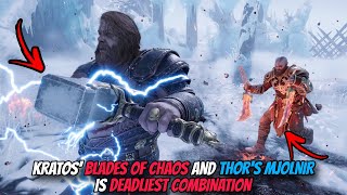 KRATOS BLADES OF CHAOS AND THROS MJOLNIR IS DEADLIEST COMBINATION  GOW RAGNAROK NG [upl. by Inaej]