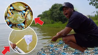 Catching BLUE CRABS using CHICKEN amp A STRING  Catch amp COOK Galveston TX [upl. by Dric]