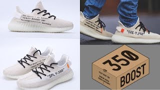 Adidas Yeezy 350 V2 Boost Custom quotOFFWHITEquot Unboxing  On Foot Review [upl. by Dnalor]