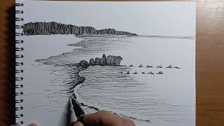 Easy Drawing of the Beach [upl. by Adnawat]