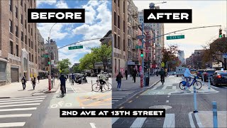 NYCs 2nd Avenue Bike Lanes Were Widened  in some places 2x  Plus bike racks and daylighting [upl. by Coppola325]