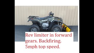 2003 Arctic Cat 400 4x4 backfiring rev limiter in forward gears 5mph top speed [upl. by Azilef]