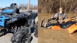 Honda Rancher In DEEP Honda Ranchers and Polaris Sportsmans Take on FLOODED Trail [upl. by Mickey]