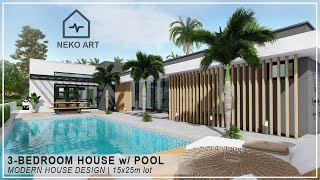 EP 59  3 BEDROOM MODERN BUNGALOW HOUSE WITH POOL LSHAPED PLAN  Modern Bungalow House  NEKO ART [upl. by Eile198]