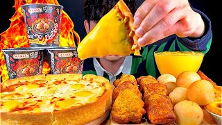 ASMR 치즈가득 시카고피자와 고추바사삭 고스트페퍼라면 치즈볼 에그타르트 먹방 Chicago Pizza With Ghost Pepper Cheese Ball MuKBang [upl. by Eenat721]