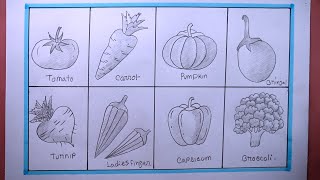 How To Draw 8 Different Vegetable EasyHow To Draw VegetableVegetable Drawing [upl. by Raquel]