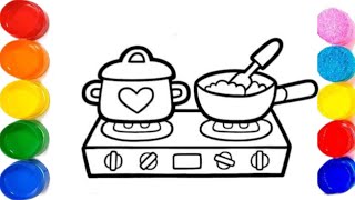 Kitchen Set Drawing DrawingEasy Drawing Easy Drawing For Kids And Toddler [upl. by Atelahs75]