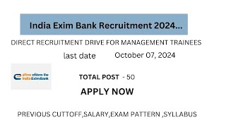 Exim Bank Recruitment 2024  Exim Bank Management Trainees Notification Out [upl. by Bev]