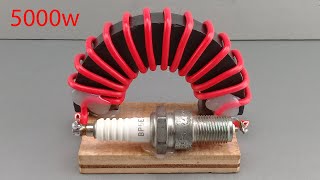 Amazing technology create free energy generator 220 volt from spark plug use pvc copper [upl. by Atoiyanap]