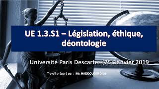 Annales IDE UE 13S1 – Législation éthique déontologie Université P Descartes 75 Janvier 2019 [upl. by Burkhard]