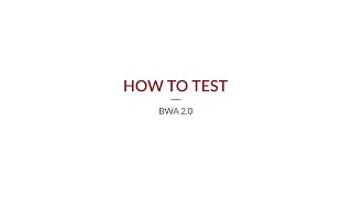 BWA 20  How to Test [upl. by Aljan]