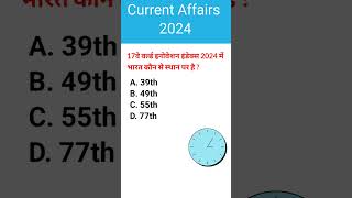 GK Question  Current affairs 2024 World Innovation Index gk allexam gkquestion [upl. by Panchito]